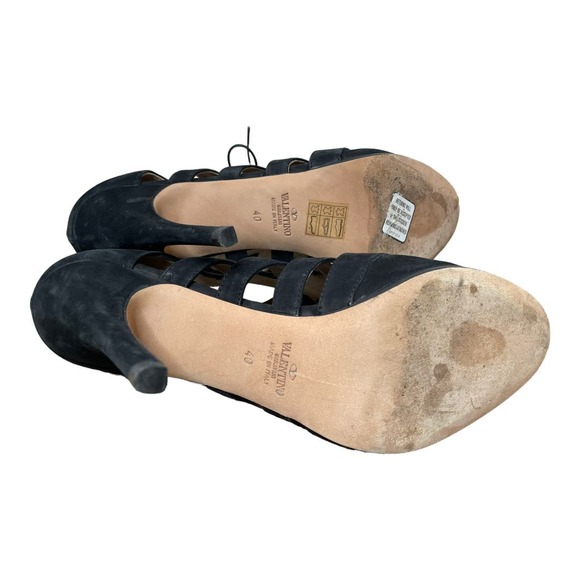 Valentino Black Suede Cutout Lace-Up Booties 40 10 - Picture 6 of 7